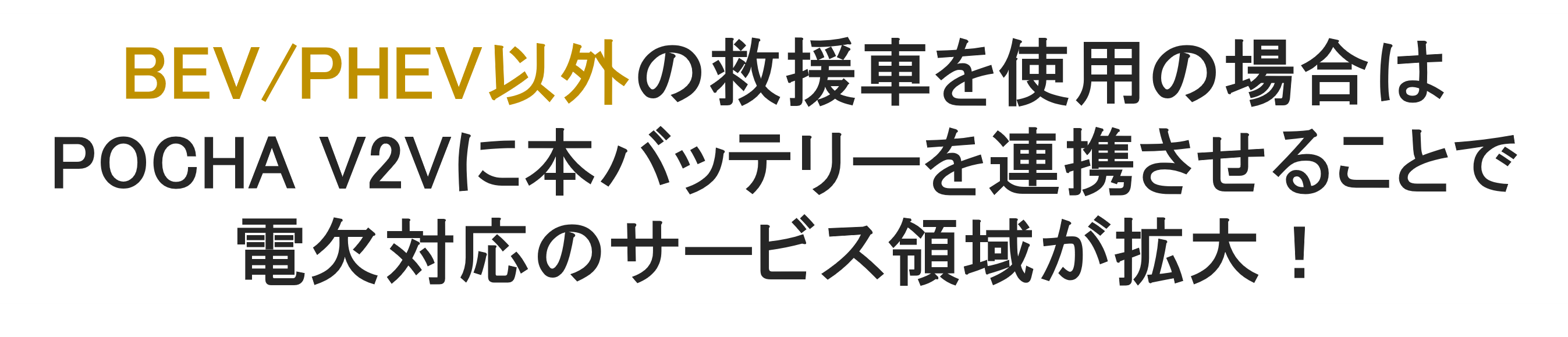 BEV/PHEV以外の救援車を使用の場合はPOCHA V2Vに本体バッテリーを連携させることで電欠対応のサービス領域が拡大