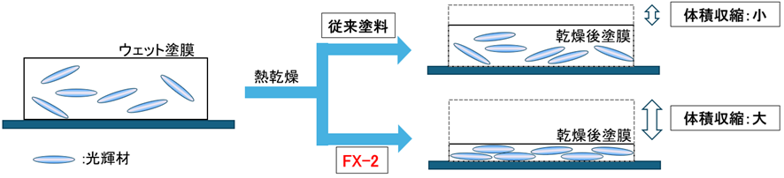 熱乾燥時における塗膜の体積収縮と光輝材の配向